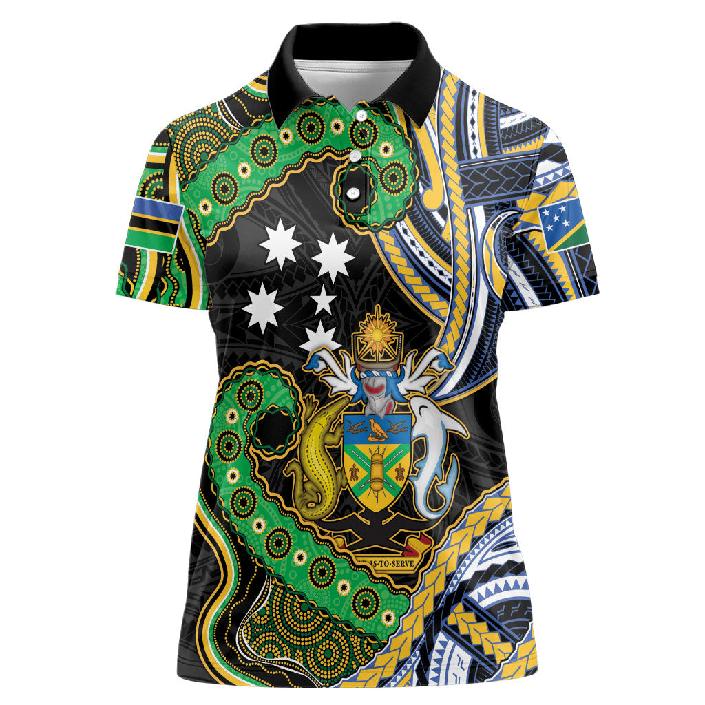 South Sea Islanders And Solomon Islands Women Polo Shirt Solomons Coat Of Arms And Southern Cross DT05 Female Black - Polynesian Pride