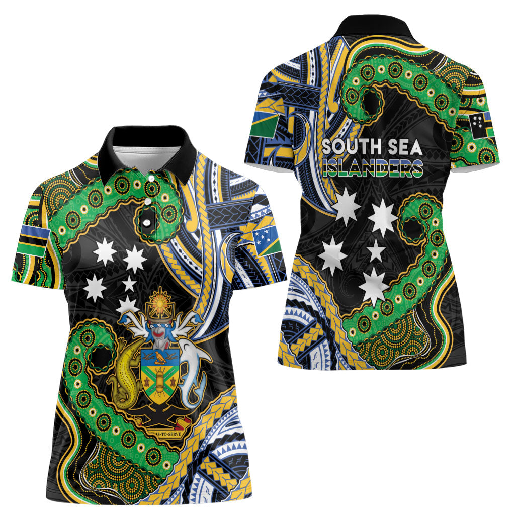 South Sea Islanders And Solomon Islands Women Polo Shirt Solomons Coat Of Arms And Southern Cross DT05 - Polynesian Pride