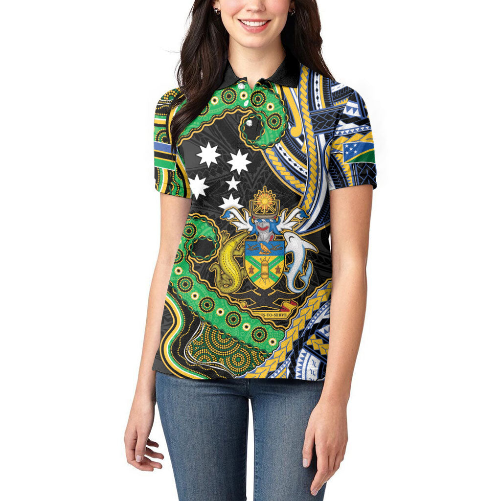South Sea Islanders And Solomon Islands Women Polo Shirt Solomons Coat Of Arms And Southern Cross DT05 - Polynesian Pride