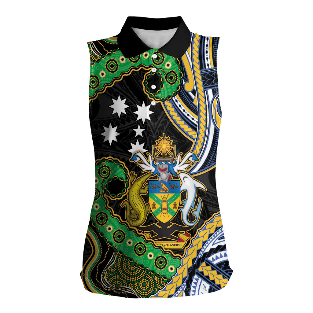 South Sea Islanders And Solomon Islands Women Sleeveless Polo Shirt Solomons Coat Of Arms And Southern Cross DT05 Female Black - Polynesian Pride