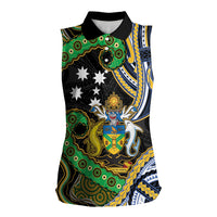 South Sea Islanders And Solomon Islands Women Sleeveless Polo Shirt Solomons Coat Of Arms And Southern Cross DT05 Female Black - Polynesian Pride