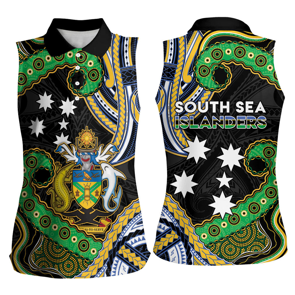 South Sea Islanders And Solomon Islands Women Sleeveless Polo Shirt Solomons Coat Of Arms And Southern Cross DT05 - Polynesian Pride