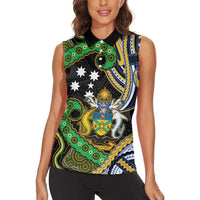 South Sea Islanders And Solomon Islands Women Sleeveless Polo Shirt Solomons Coat Of Arms And Southern Cross DT05 - Polynesian Pride