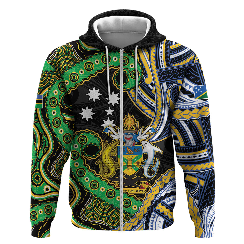 South Sea Islanders And Solomon Islands Zip Hoodie Solomons Coat Of Arms And Southern Cross DT05 Zip Hoodie Black - Polynesian Pride