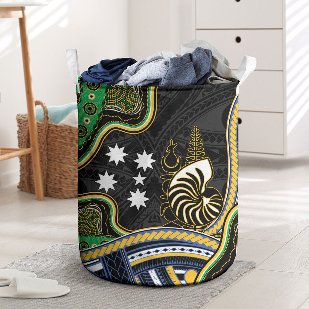 South Sea Islanders And New Caledonia Laundry Basket Nautilus Shell Southern Cross Tribal Pattern DT05 Black - Polynesian Pride