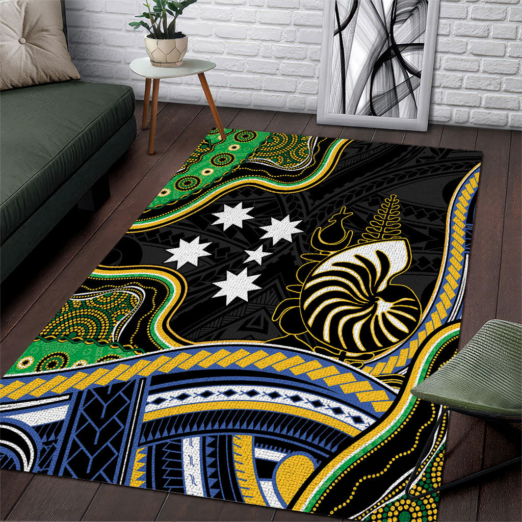 South Sea Islanders And New Caledonia Area Rug Nautilus Shell Southern Cross Tribal Pattern DT05 Black - Polynesian Pride