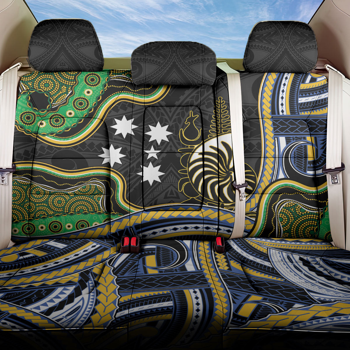 South Sea Islanders And New Caledonia Back Car Seat Cover Nautilus Shell Southern Cross Tribal Pattern DT05 One Size Black - Polynesian Pride