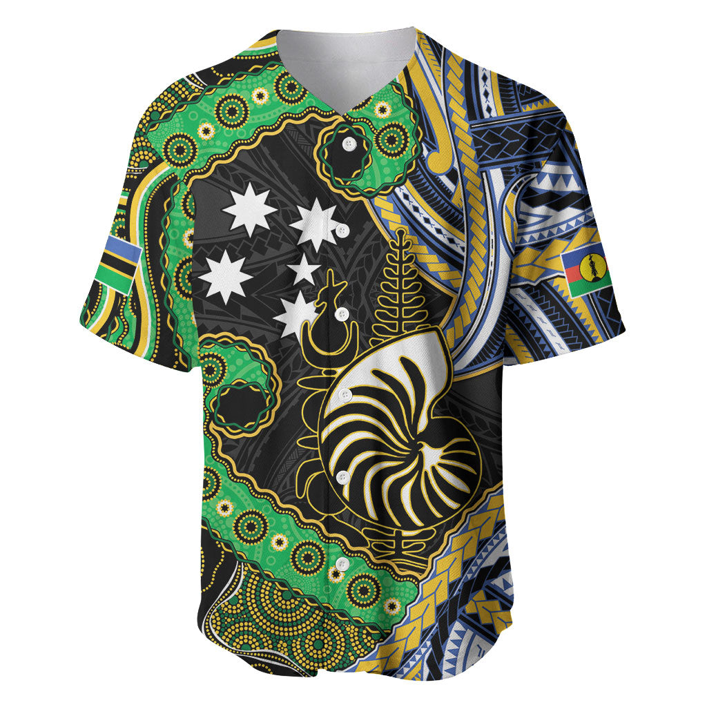 South Sea Islanders And New Caledonia Baseball Jersey Nautilus Shell Southern Cross Tribal Pattern DT05 Black - Polynesian Pride