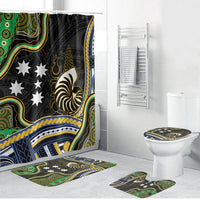 South Sea Islanders And New Caledonia Bathroom Set Nautilus Shell Southern Cross Tribal Pattern DT05 Bathroom Set (4 pcs) Black - Polynesian Pride