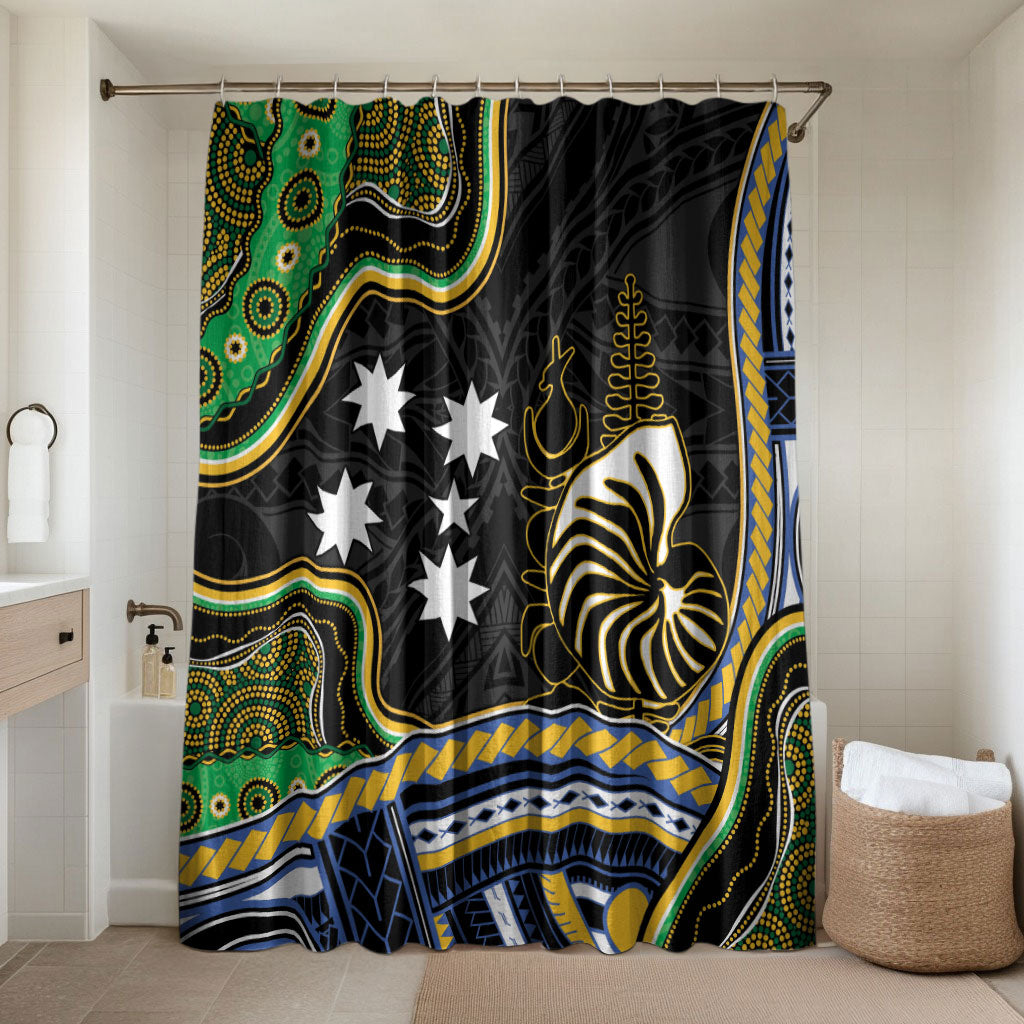 South Sea Islanders And New Caledonia Bathroom Set Nautilus Shell Southern Cross Tribal Pattern DT05 Shower Curtain Only Black - Polynesian Pride