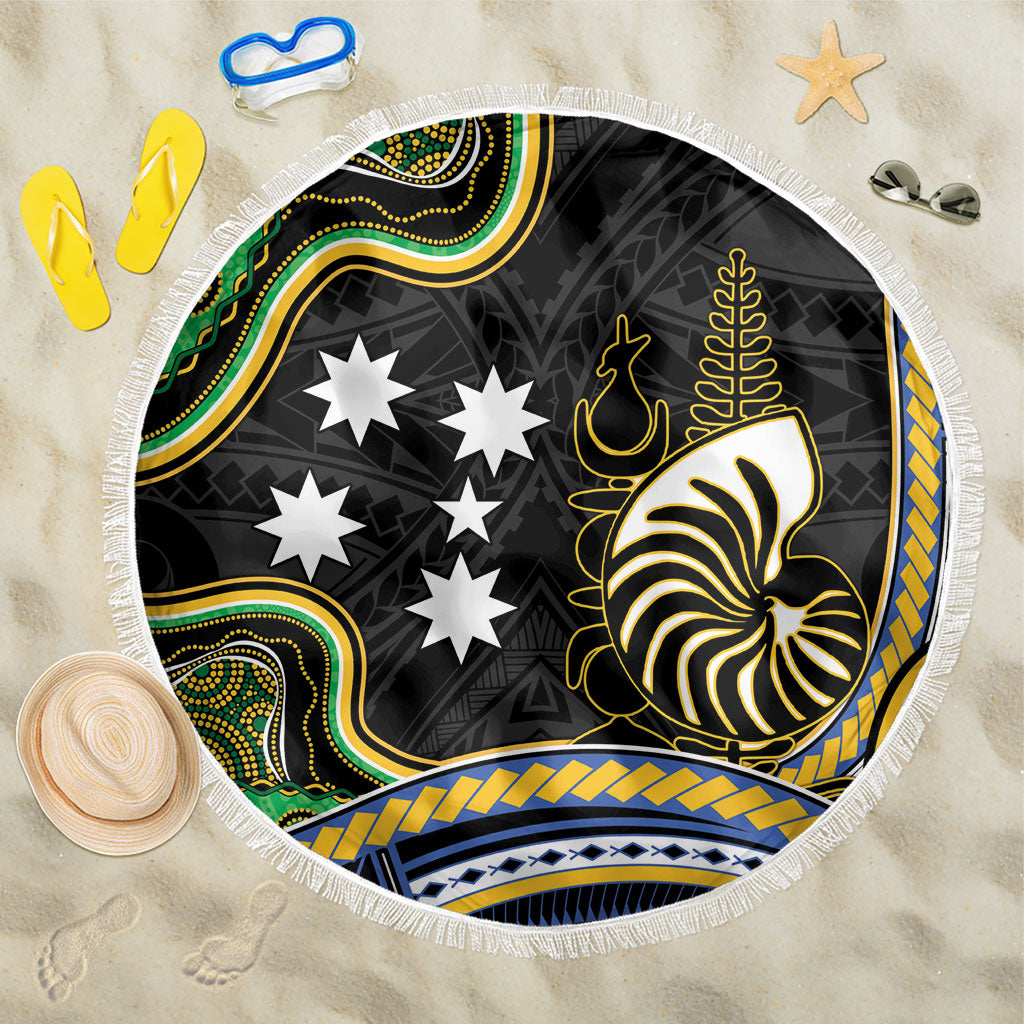 South Sea Islanders And New Caledonia Beach Blanket Nautilus Shell Southern Cross Tribal Pattern DT05 One Size 150cm Black - Polynesian Pride
