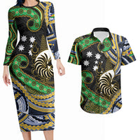 South Sea Islanders And New Caledonia Couples Matching Long Sleeve Bodycon Dress and Hawaiian Shirt Nautilus Shell Southern Cross Tribal Pattern DT05 Black - Polynesian Pride