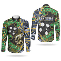 South Sea Islanders And New Caledonia Couples Matching Long Sleeve Bodycon Dress and Long Sleeve Button Shirt Nautilus Shell Southern Cross Tribal Pattern DT05 - Polynesian Pride