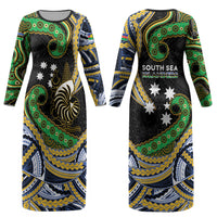 South Sea Islanders And New Caledonia Couples Matching Long Sleeve Bodycon Dress and Long Sleeve Button Shirt Nautilus Shell Southern Cross Tribal Pattern DT05 - Polynesian Pride