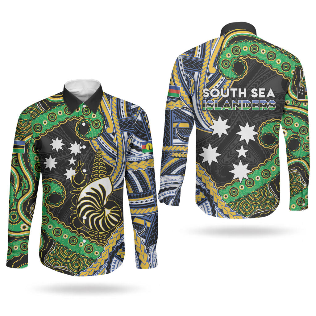 South Sea Islanders And New Caledonia Couples Matching Mermaid Dress and Long Sleeve Button Shirt Nautilus Shell Southern Cross Tribal Pattern DT05 - Polynesian Pride