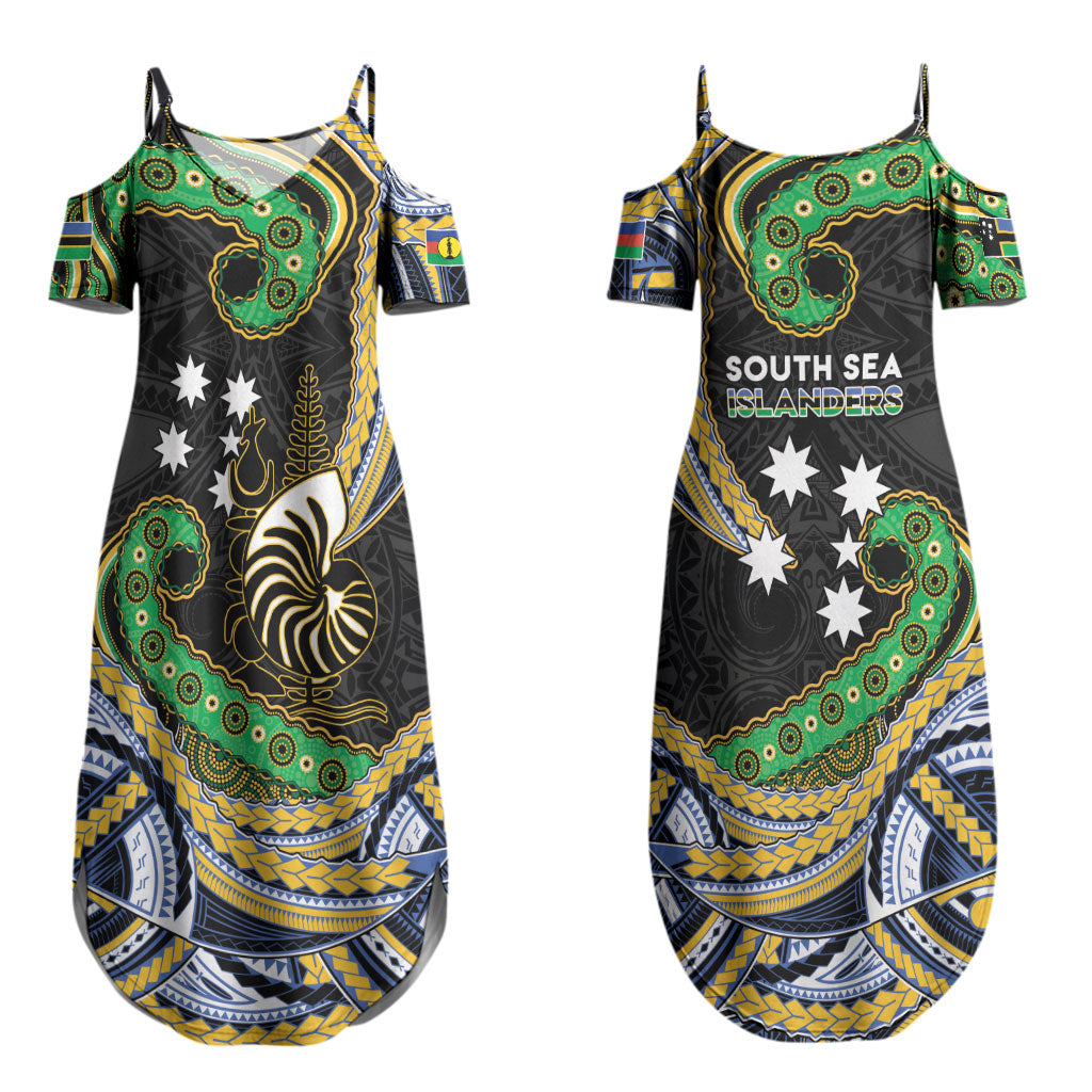 South Sea Islanders And New Caledonia Couples Matching Summer Maxi Dress and Hawaiian Shirt Nautilus Shell Southern Cross Tribal Pattern DT05 - Polynesian Pride
