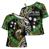 South Sea Islanders And New Caledonia Cross Shoulder Shirt Nautilus Shell Southern Cross Tribal Pattern DT05 - Polynesian Pride