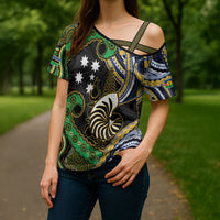 South Sea Islanders And New Caledonia Cross Shoulder Shirt Nautilus Shell Southern Cross Tribal Pattern DT05 - Polynesian Pride