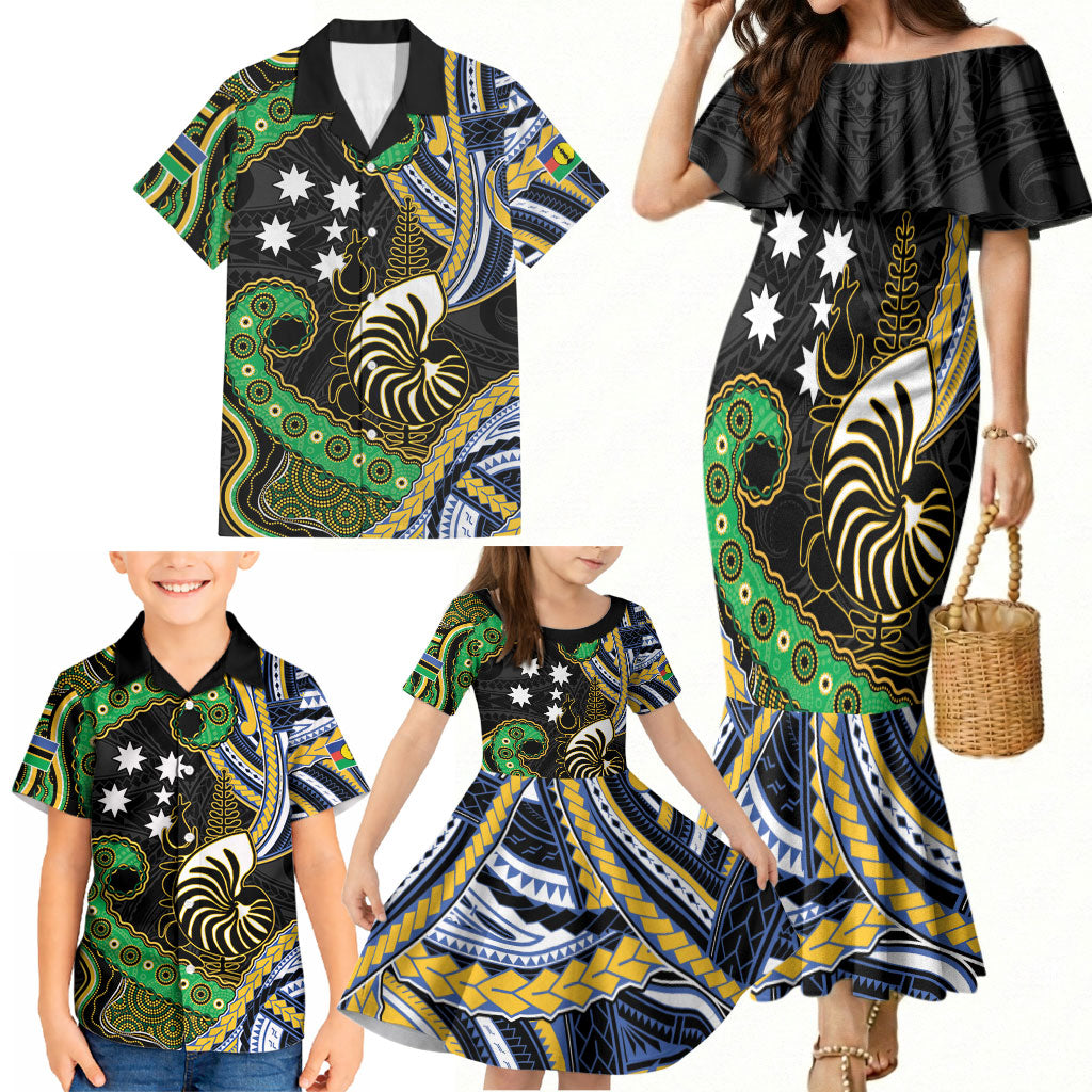 South Sea Islanders And New Caledonia Family Matching Mermaid Dress and Hawaiian Shirt Nautilus Shell Southern Cross Tribal Pattern DT05 - Polynesian Pride