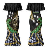 South Sea Islanders And New Caledonia Family Matching Mermaid Dress and Hawaiian Shirt Nautilus Shell Southern Cross Tribal Pattern DT05 Mom's Dress Black - Polynesian Pride