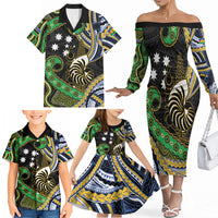 South Sea Islanders And New Caledonia Family Matching Off The Shoulder Long Sleeve Dress and Hawaiian Shirt Nautilus Shell Southern Cross Tribal Pattern DT05 - Polynesian Pride