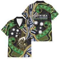 South Sea Islanders And New Caledonia Family Matching Off The Shoulder Long Sleeve Dress and Hawaiian Shirt Nautilus Shell Southern Cross Tribal Pattern DT05 Dad's Shirt - Short Sleeve Black - Polynesian Pride