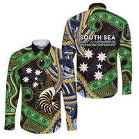 South Sea Islanders And New Caledonia Family Matching Off The Shoulder Long Sleeve Dress and Hawaiian Shirt Nautilus Shell Southern Cross Tribal Pattern DT05 Dad's Shirt - Long Sleeve Black - Polynesian Pride