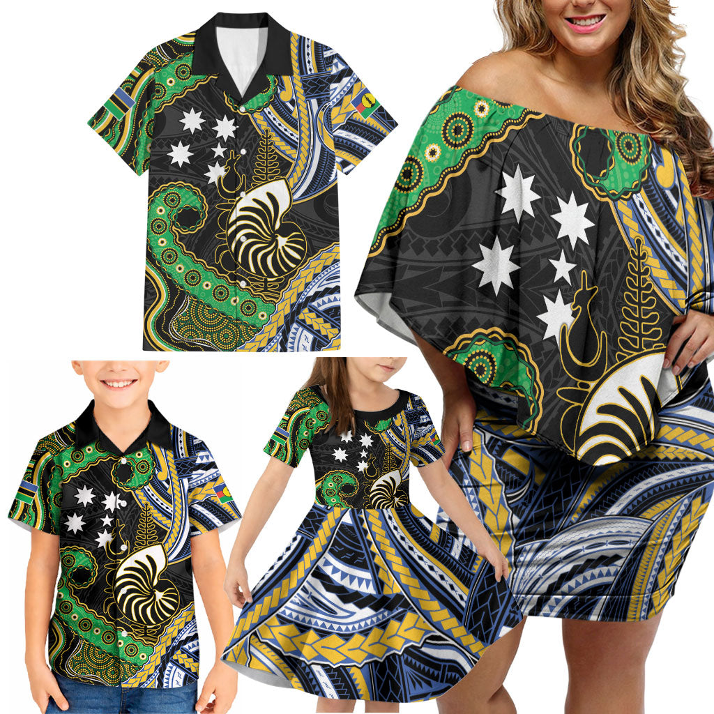 South Sea Islanders And New Caledonia Family Matching Off Shoulder Short Dress and Hawaiian Shirt Nautilus Shell Southern Cross Tribal Pattern DT05 - Polynesian Pride