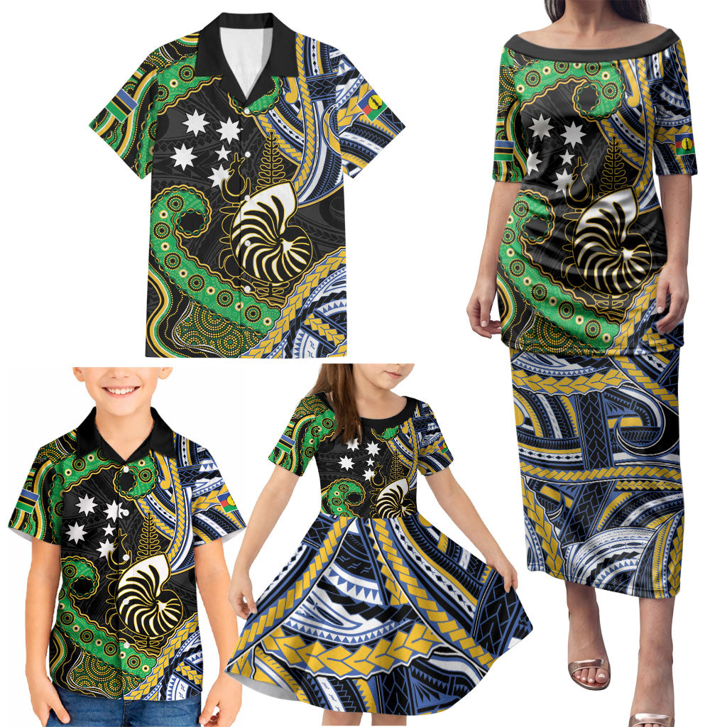 South Sea Islanders And New Caledonia Family Matching Puletasi and Hawaiian Shirt Nautilus Shell Southern Cross Tribal Pattern DT05 - Polynesian Pride