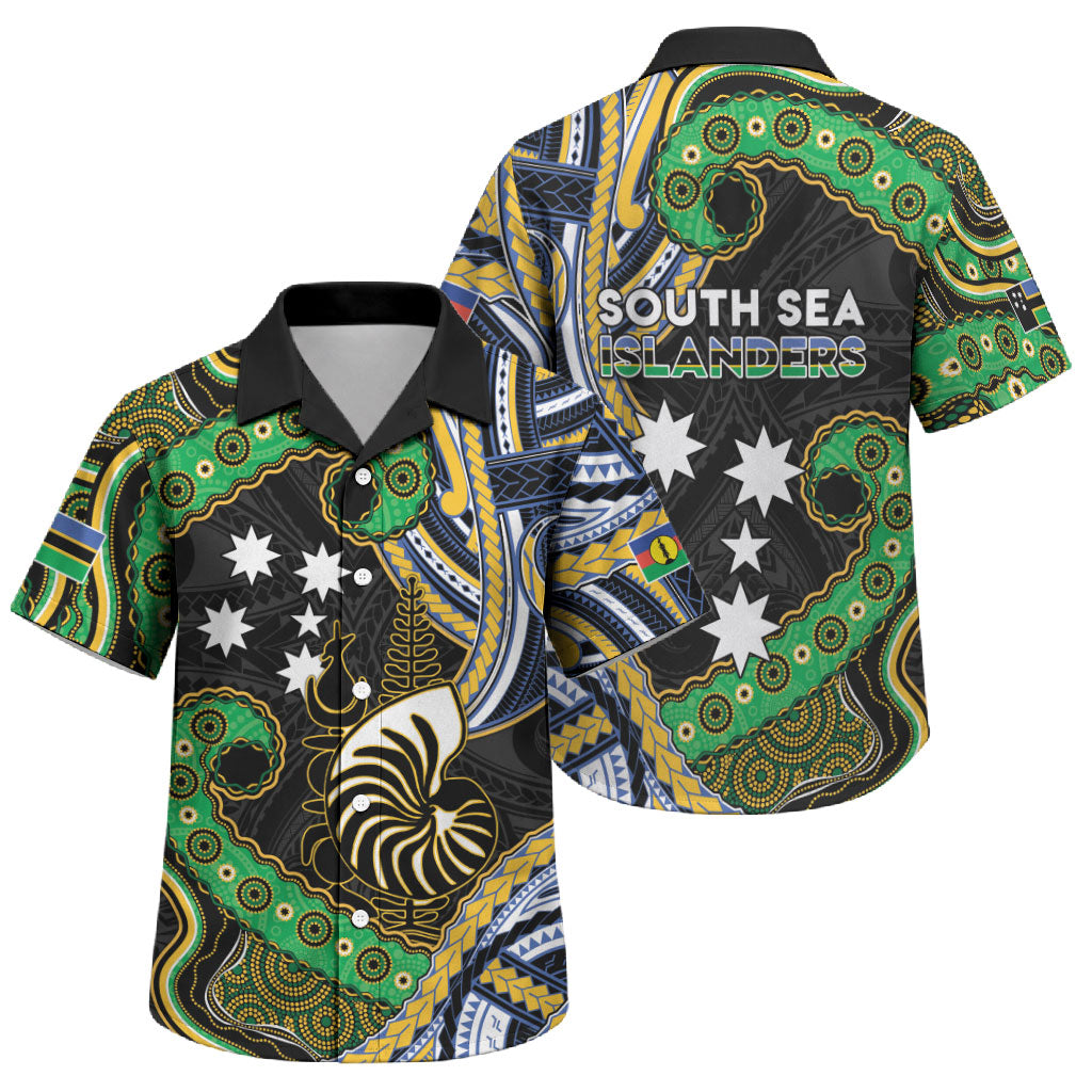 South Sea Islanders And New Caledonia Family Matching Puletasi and Hawaiian Shirt Nautilus Shell Southern Cross Tribal Pattern DT05 Son's Shirt Black - Polynesian Pride