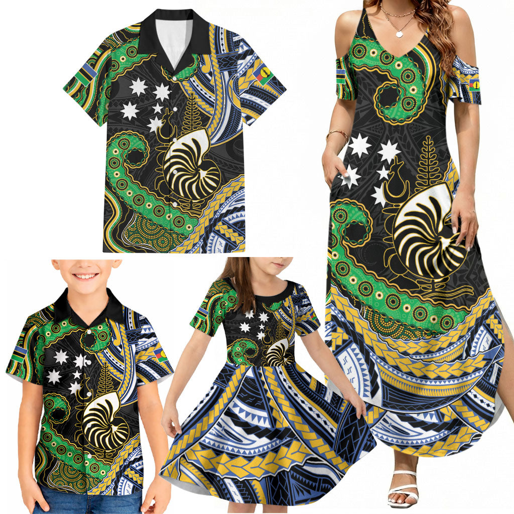South Sea Islanders And New Caledonia Family Matching Summer Maxi Dress and Hawaiian Shirt Nautilus Shell Southern Cross Tribal Pattern DT05 - Polynesian Pride