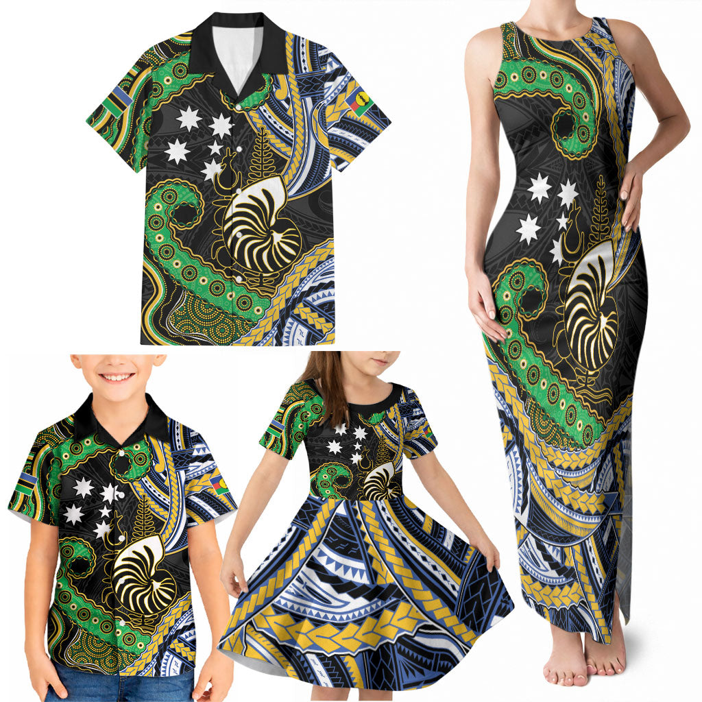 South Sea Islanders And New Caledonia Family Matching Tank Maxi Dress and Hawaiian Shirt Nautilus Shell Southern Cross Tribal Pattern DT05 - Polynesian Pride