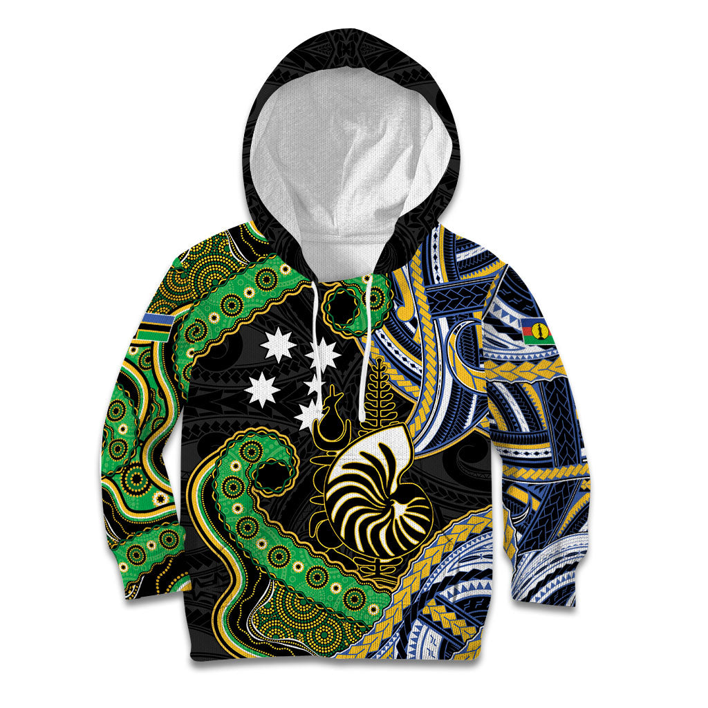 South Sea Islanders And New Caledonia Kid Hoodie Nautilus Shell Southern Cross Tribal Pattern DT05 Hoodie Black - Polynesian Pride