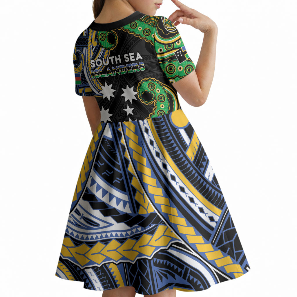 South Sea Islanders And New Caledonia Kid Short Sleeve Dress Nautilus Shell Southern Cross Tribal Pattern DT05 - Polynesian Pride