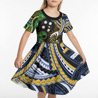 South Sea Islanders And New Caledonia Kid Short Sleeve Dress Nautilus Shell Southern Cross Tribal Pattern DT05 - Polynesian Pride