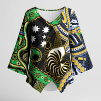 South Sea Islanders And New Caledonia Kimono Sleeve Blouse Nautilus Shell Southern Cross Tribal Pattern DT05 Female Black - Polynesian Pride