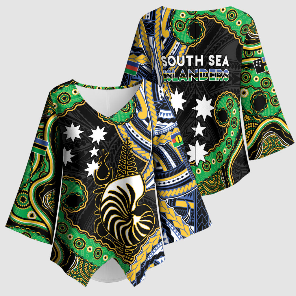 South Sea Islanders And New Caledonia Kimono Sleeve Blouse Nautilus Shell Southern Cross Tribal Pattern DT05 - Polynesian Pride