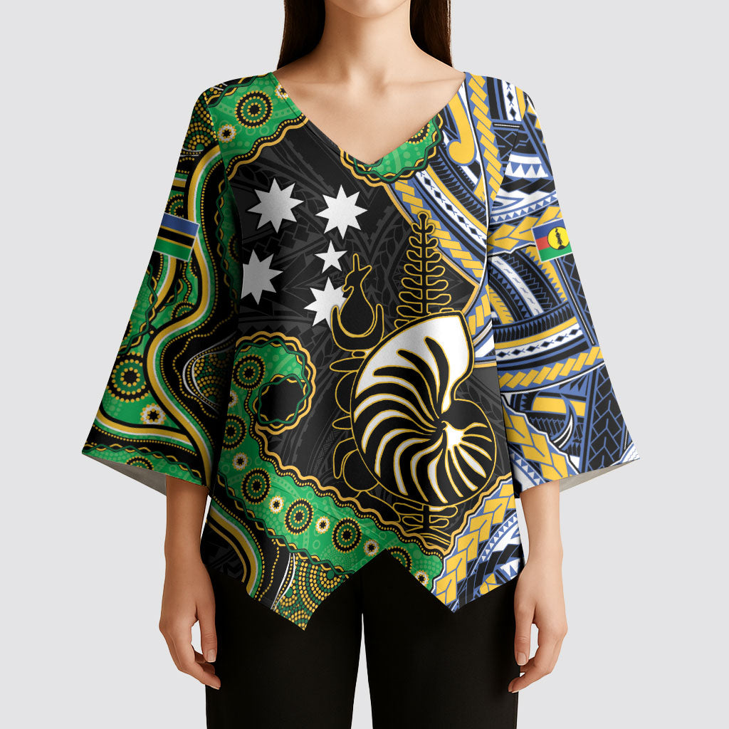South Sea Islanders And New Caledonia Kimono Sleeve Blouse Nautilus Shell Southern Cross Tribal Pattern DT05 - Polynesian Pride