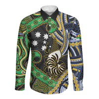 South Sea Islanders And New Caledonia Long Sleeve Button Shirt Nautilus Shell Southern Cross Tribal Pattern DT05 Unisex Black - Polynesian Pride