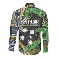 South Sea Islanders And New Caledonia Long Sleeve Button Shirt Nautilus Shell Southern Cross Tribal Pattern DT05 - Polynesian Pride