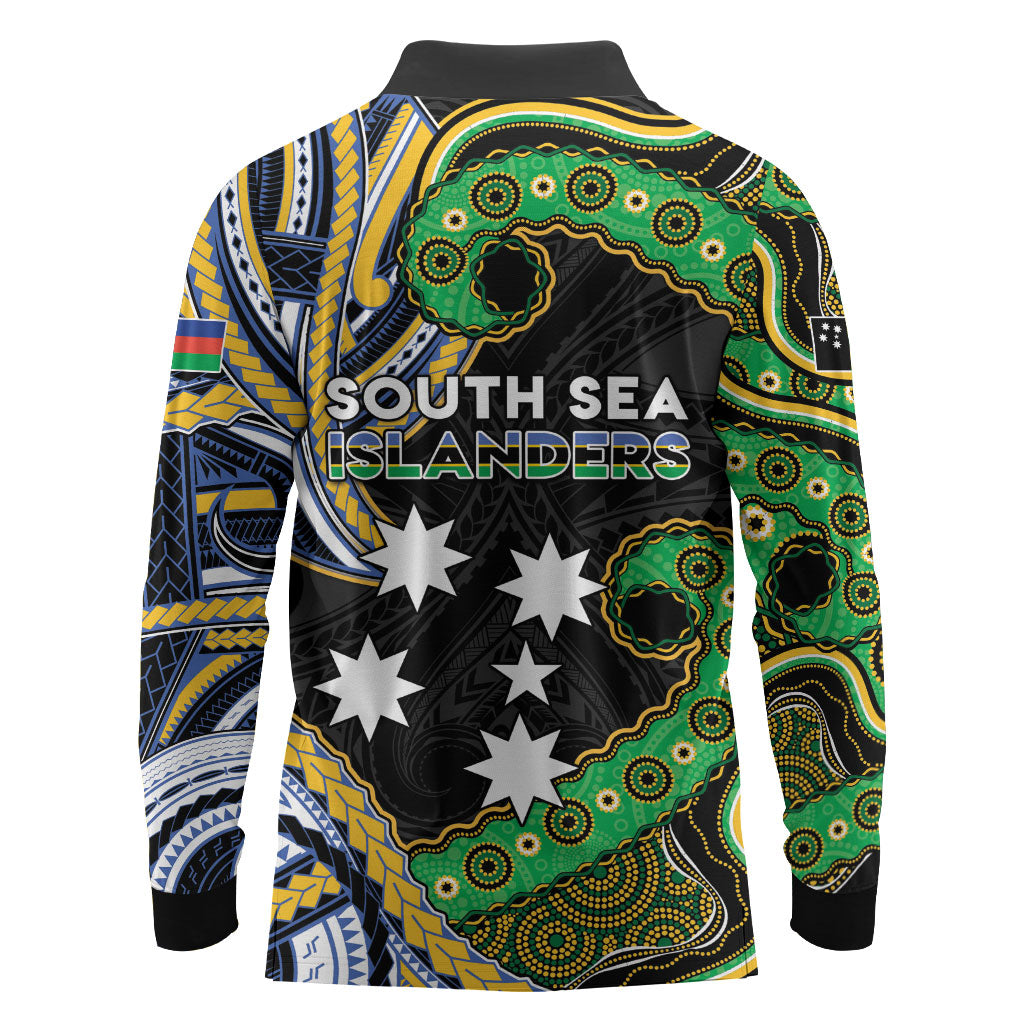 South Sea Islanders And New Caledonia Long Sleeve Polo Shirt Nautilus Shell Southern Cross Tribal Pattern DT05 - Polynesian Pride