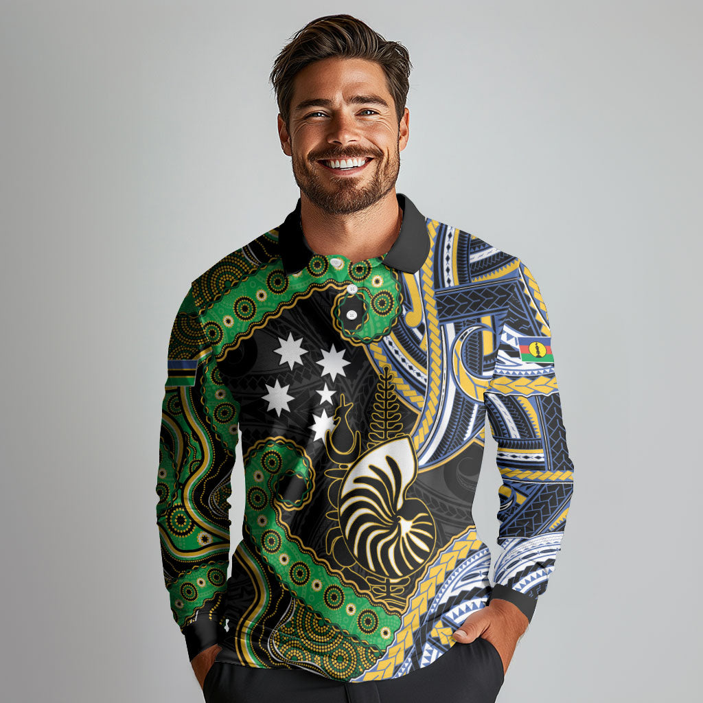 South Sea Islanders And New Caledonia Long Sleeve Polo Shirt Nautilus Shell Southern Cross Tribal Pattern DT05 - Polynesian Pride
