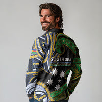 South Sea Islanders And New Caledonia Long Sleeve Polo Shirt Nautilus Shell Southern Cross Tribal Pattern DT05 - Polynesian Pride
