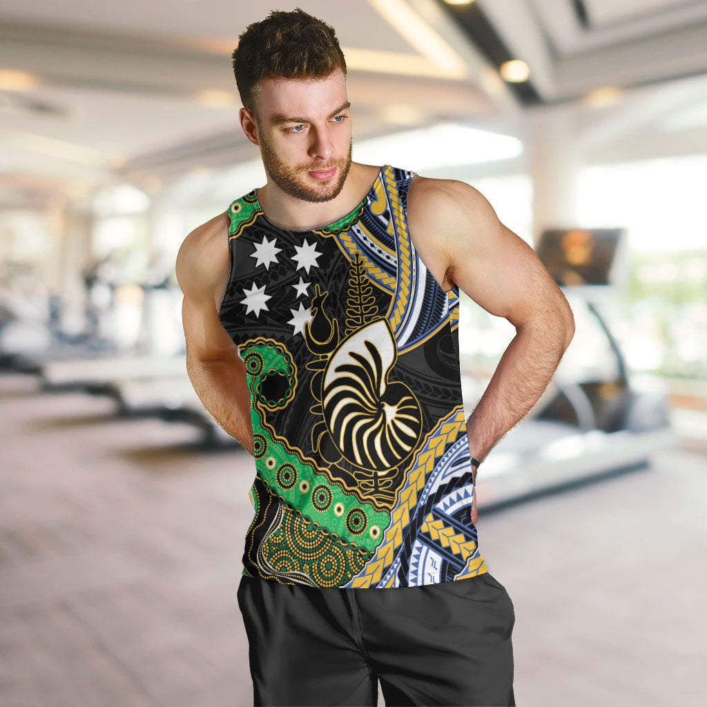 South Sea Islanders And New Caledonia Men Tank Top Nautilus Shell Southern Cross Tribal Pattern DT05 Black - Polynesian Pride