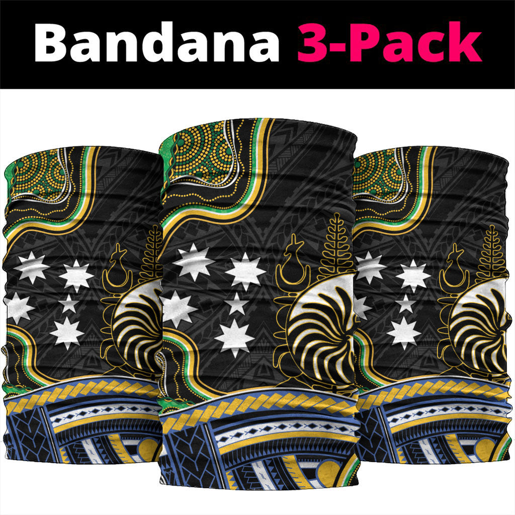 South Sea Islanders And New Caledonia Neck Gaiter Nautilus Shell Southern Cross Tribal Pattern DT05 package One Size: 25*50cm Black - Polynesian Pride