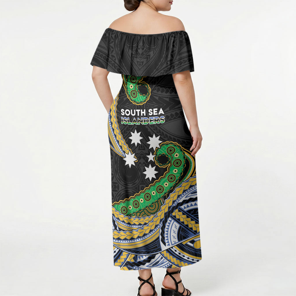 South Sea Islanders And New Caledonia Off Shoulder Maxi Dress Nautilus Shell Southern Cross Tribal Pattern DT05 - Polynesian Pride