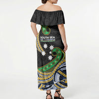 South Sea Islanders And New Caledonia Off Shoulder Maxi Dress Nautilus Shell Southern Cross Tribal Pattern DT05 - Polynesian Pride
