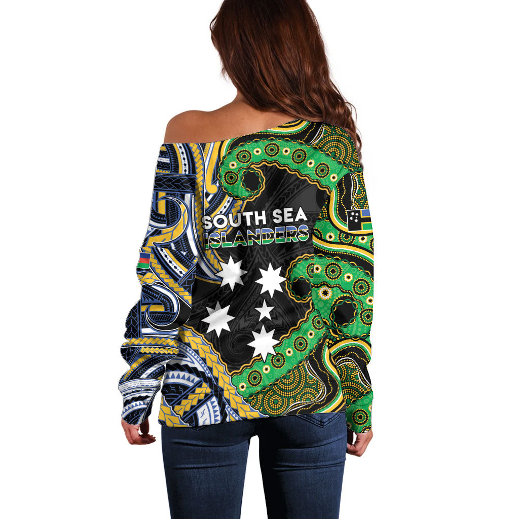 South Sea Islanders And New Caledonia Off Shoulder Sweater Nautilus Shell Southern Cross Tribal Pattern DT05 - Polynesian Pride
