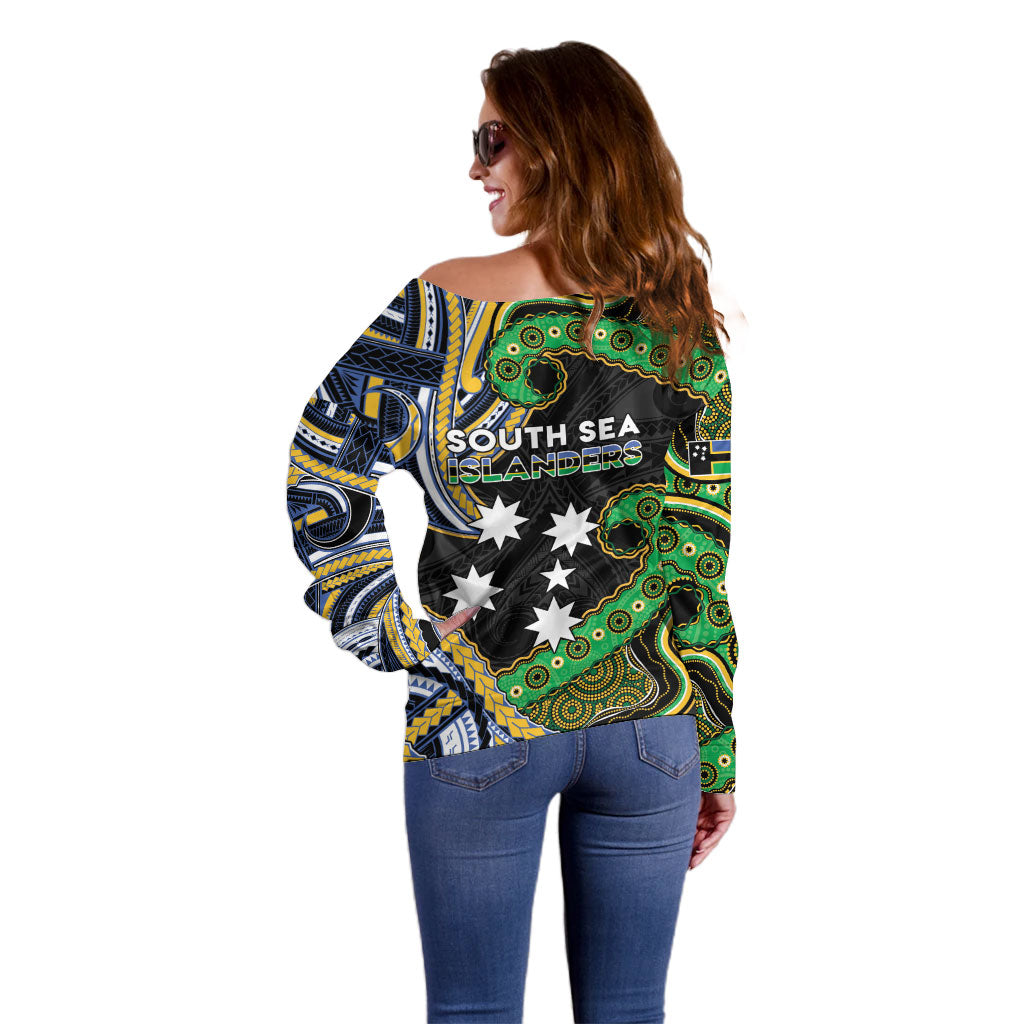 South Sea Islanders And New Caledonia Off Shoulder Sweater Nautilus Shell Southern Cross Tribal Pattern DT05 - Polynesian Pride