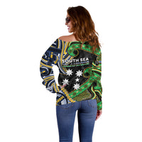 South Sea Islanders And New Caledonia Off Shoulder Sweater Nautilus Shell Southern Cross Tribal Pattern DT05 - Polynesian Pride